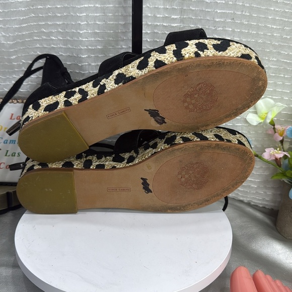 (O)Vince Camuto Kellia SuedeLeopard Sisal Leather Sandals with Straps Black 8.5M - Picture 10 of 14